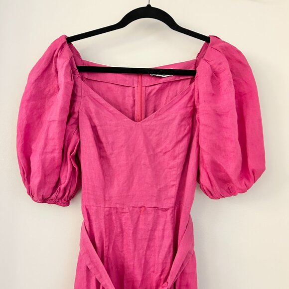 & Other Stories Linen Puff Sleeve Midi Dress in Magenta Pink Size 2 - Picture 5 of 11